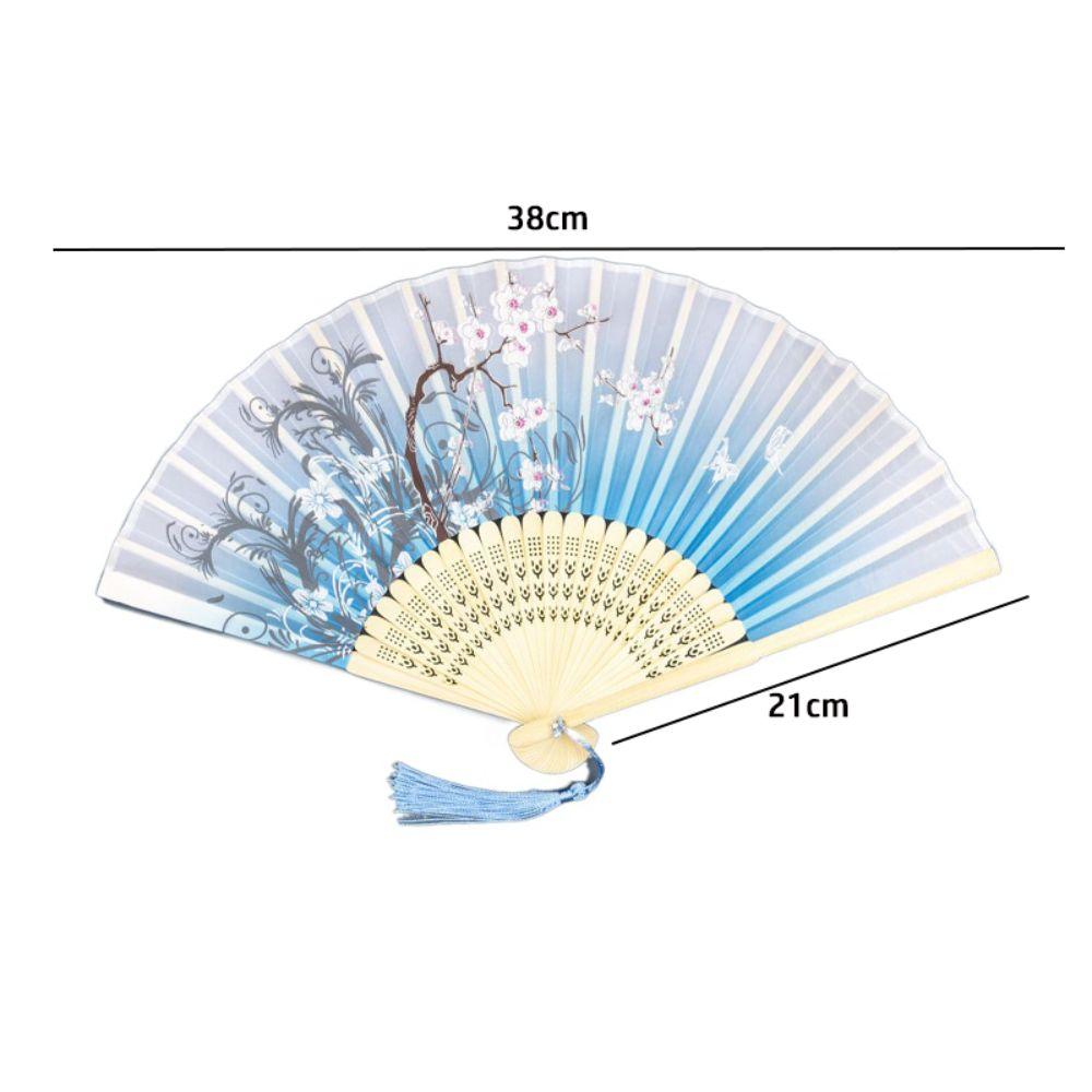 Flower Pattern Classical Folding Fan Tassel Cloth Art Chinese Style Fan Wooden handle Retro Classical Dancing Fan
