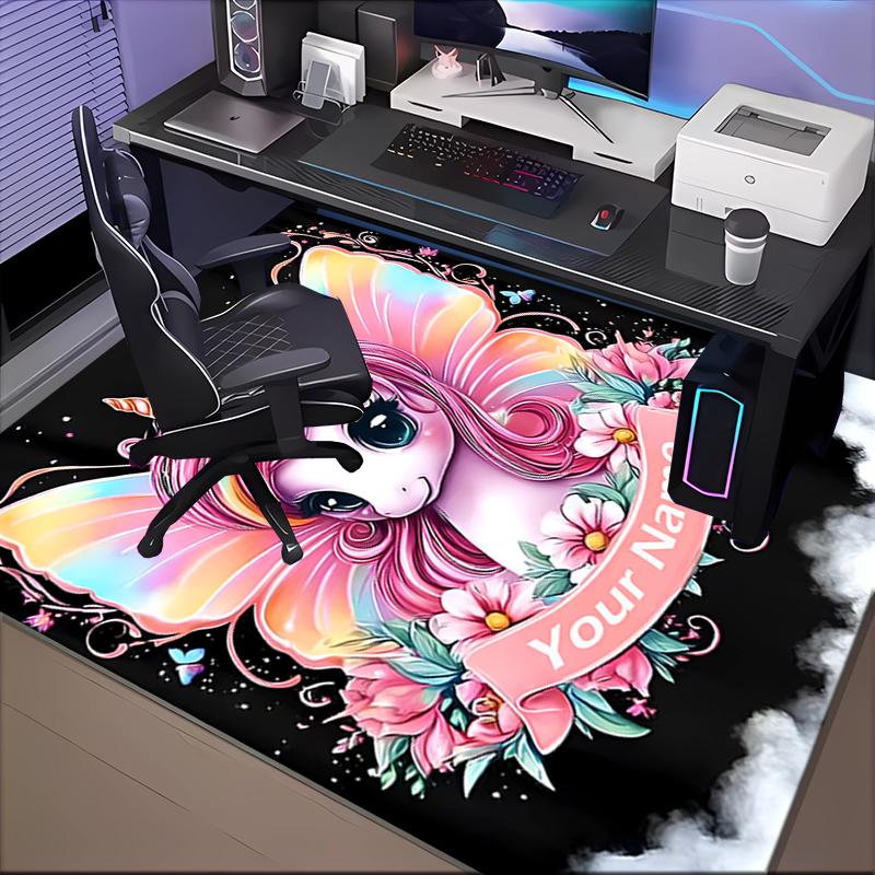 1PC Custom Name Fantasy Unicorn Art Theme Floor Mat Ideal for Living Room, Game Rooms, Office, Bedroom,Floor Mat Playful Design