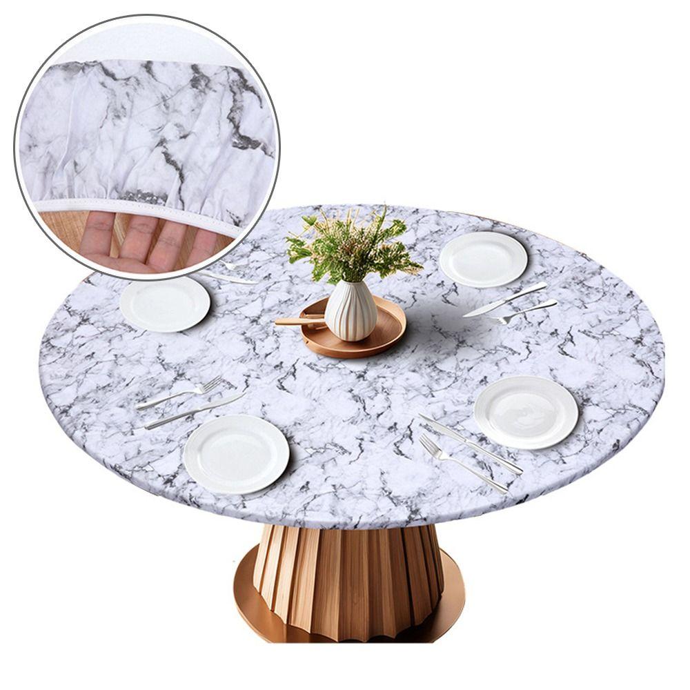 New PVC Round Tablecloth Elastic Edged Waterproof Table Cover Oil-Proof Waterproof Tablecloth Party Use