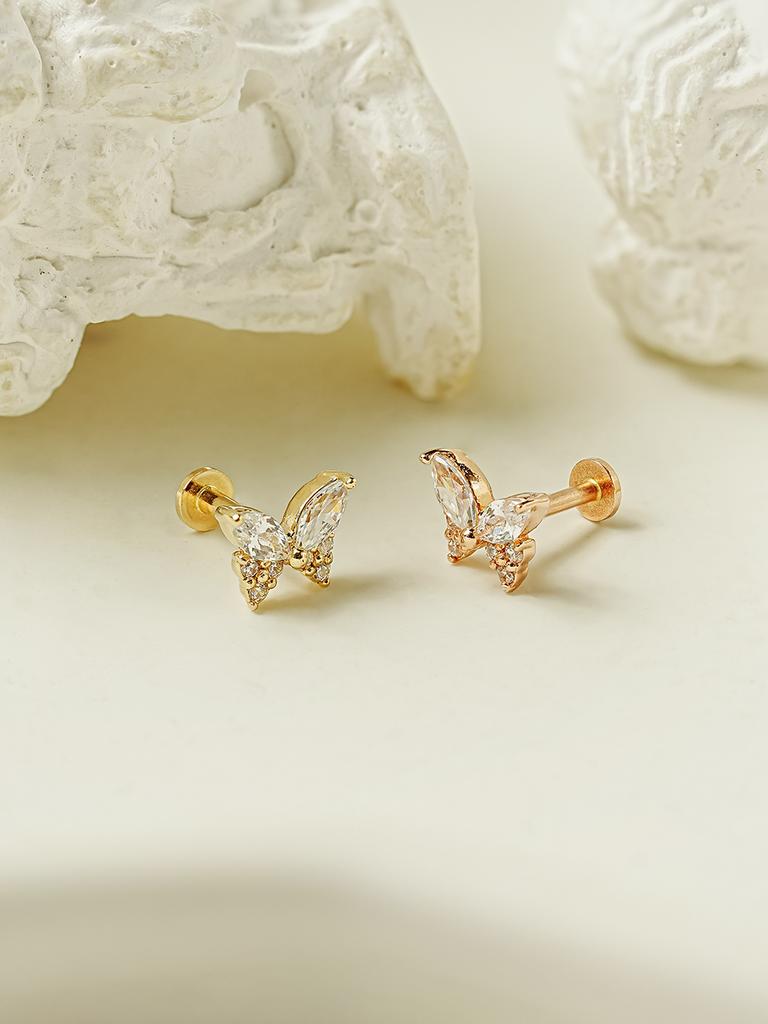 Minimalpiercing 14K Internal Shine Cubic Butterfly Labret Piercing