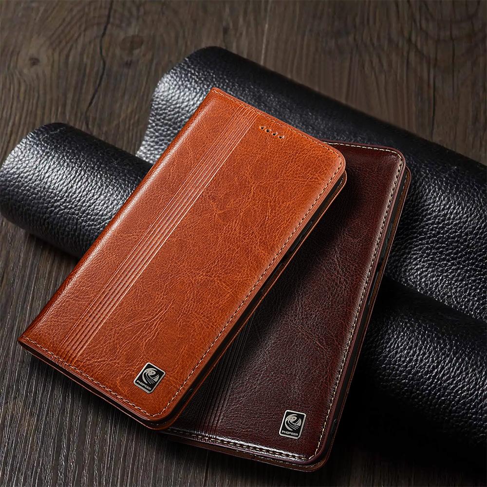 Vertical Line Genuine Leather Flip Case For Tecno Spark 9 10 10C 20 30 30C 40 40C Pro Plus 4G 5G Cover Card Cases Scratch Proof