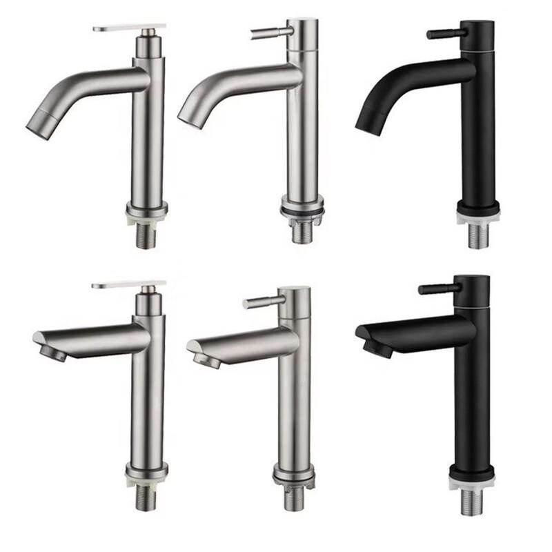 TLXT 304 Stainless Steel Single Cold Basin Faucet with Curved Spout