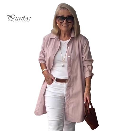 

Женская рубашка с длинным рукавом, лацканами, пуговицами, планкой, однотонная, свободного кроя, рубашка средней длины, повседневная, для свиданий, вечеринок, офиса, уличная одежда S розовый