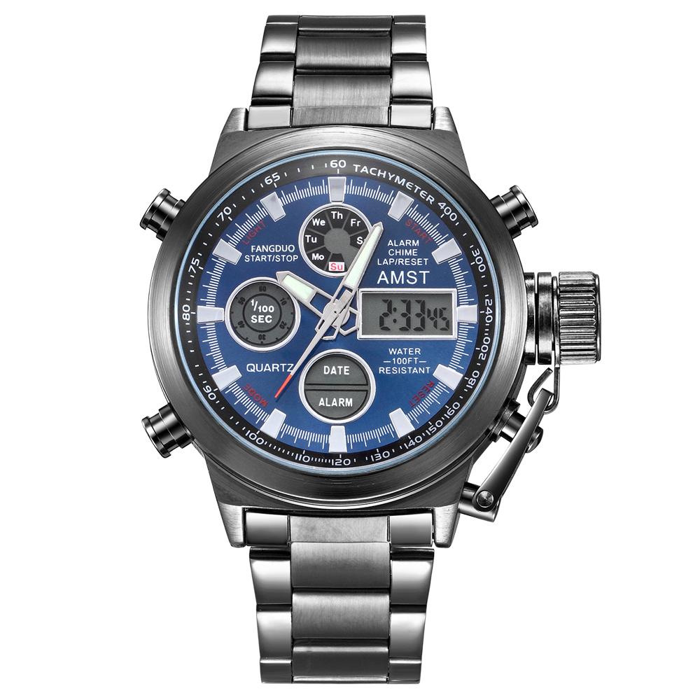 AMST Luxury Top Brand Men Military Sport Watches Men LED Analog Digital Watch Male Army Stainless Quartz Clock Relogio Masculino
