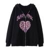 Cross-border new product spot skull wings hooded zipper sweater women's fleece thickened loose sports cardigan sweater women's
