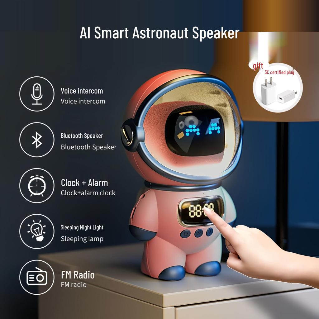 Astronaut AI Bluetooth Alarm Clock Speaker with Radio & TF Card Support