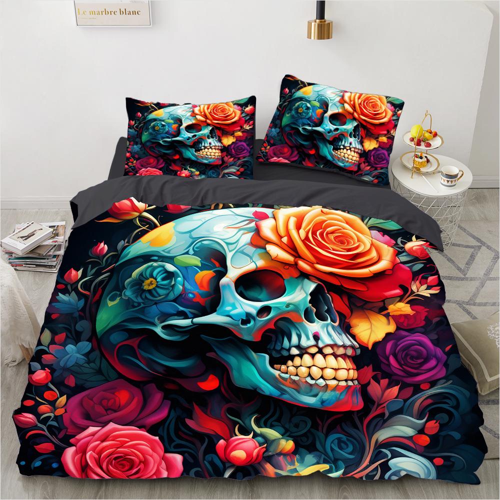 

Rose Skull Flower Bedding Set Cartoon Comforter Sets Double Queen King Twin Full Size Duvet Cover Set Kids Girls White Bed Linen EU single(135x200cm)