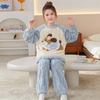 Girls Winter Coral Fleece Pajama Set Cartoon Animal Print Thick Warm Sleepwear Ages 8