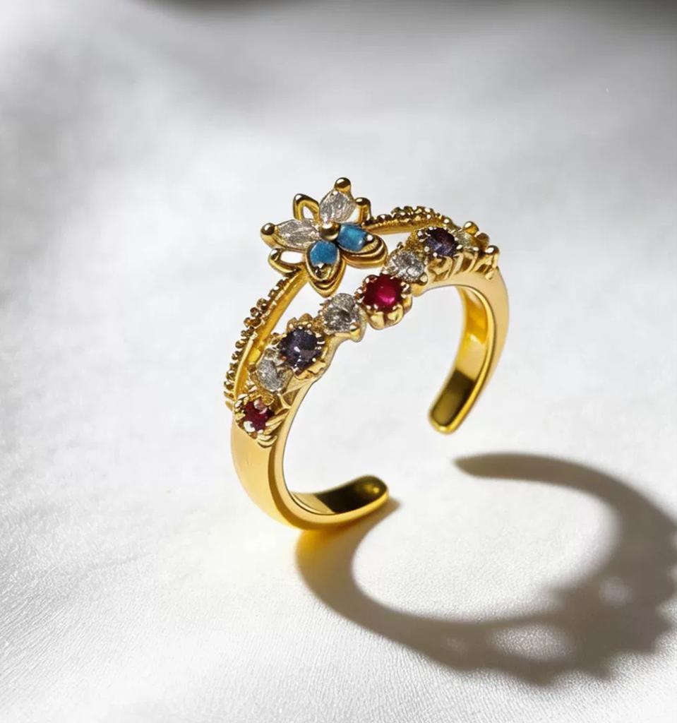 New Fashion Crystal Zircon Rings Sweet Flower Leaf Butterfly Adjustable Open Rings Female Wedding Engagement Jewelry Gift