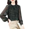 Fashion Crew Neck Silk Shirt Women's Temperament Elegant Printed Mulberry Silk Shirt
