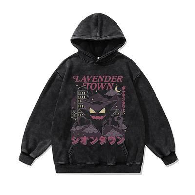 Felpa Uomo Stampa Digitale Diretta Cartone Animato Giapponese Scuro Cotone Puro 430G Lenta Lavata Maglione Retro