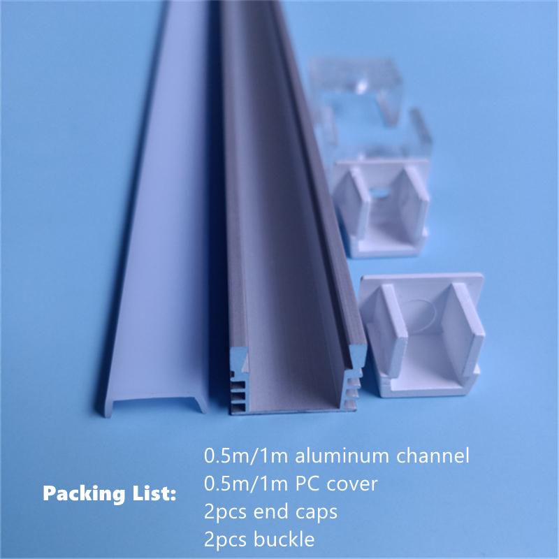 0.5m/1m 1612 LED Aluminum Profile YW Style Recessed Black Silver Channel Indoor Decoration Linear Strip Lights Cabinet Bar Lamp