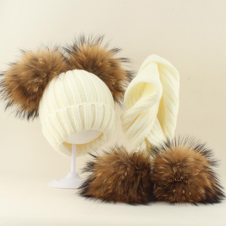Kids Winter Warm Knitted Set Pom‑pom Hat Scarf Gloves 3‑Pcs Set Or Single Beanie Hat Windproof Ear Protection For Boys Girls Cold Weather Outdoor