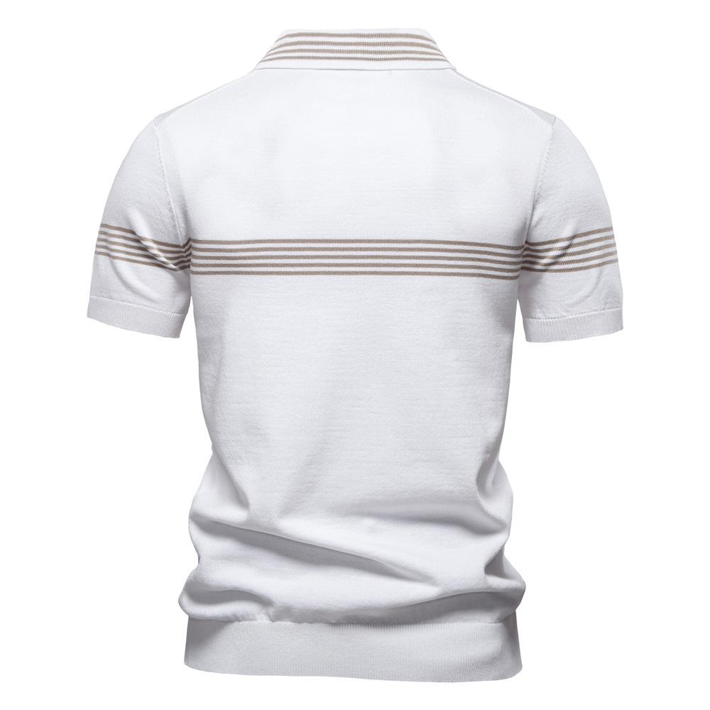 Summer New European Size Lapel Polo Shirt Fashion Striped Men'S Business Short-Sleeved Top