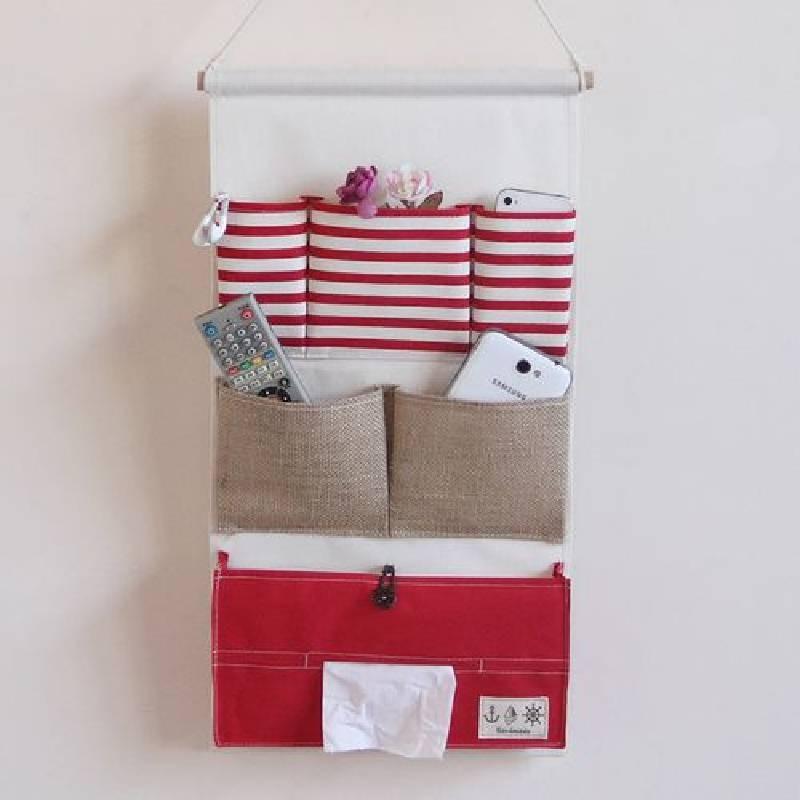 Multipocket Wallmounted Storage Bag Cotton Linen Home Decor Creative Art Fabric