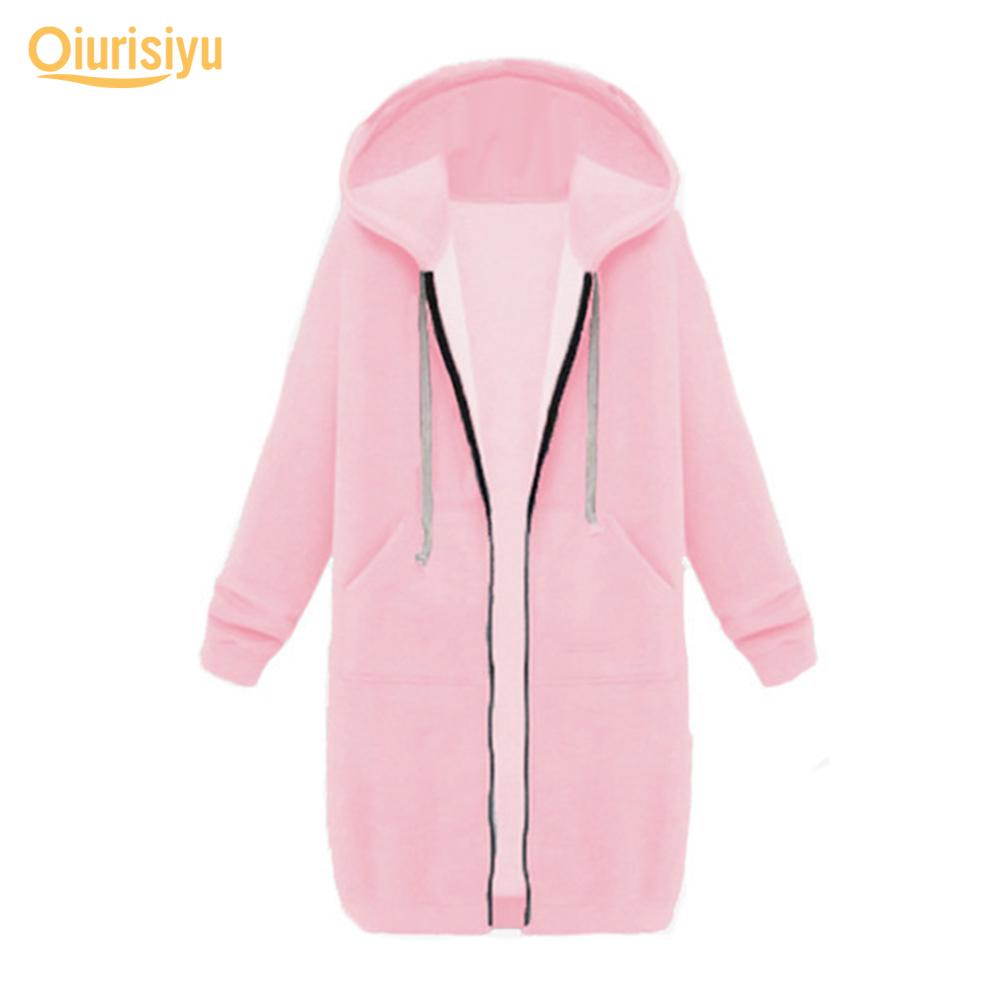 Autumn and Winter Women‘s European and American Hooded Long-sleeved Mid-length Sweatshirt and Fleece Long Coat