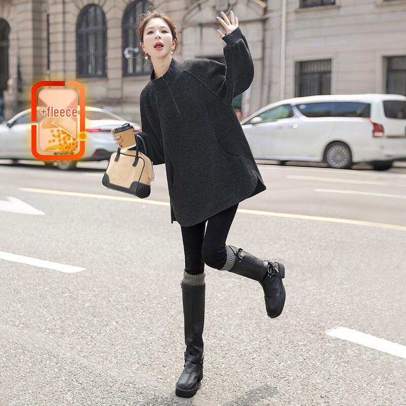 

Women s Half-Zip Stand Collar Fleece-Lined Top L