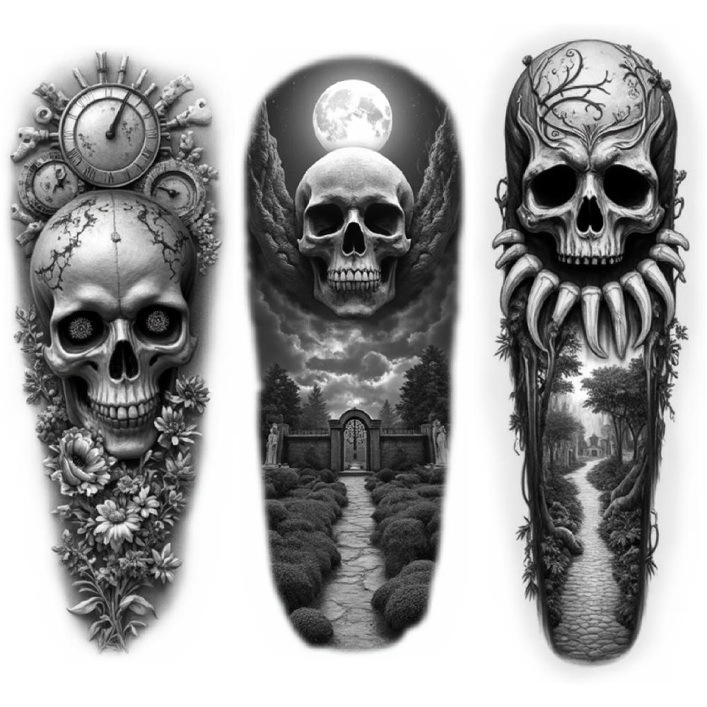 3pcs Temporary Tattoo Roses Black And Grey Realism Spider Butterflies Waterproof Long-lasting Body Stickers Thorns For