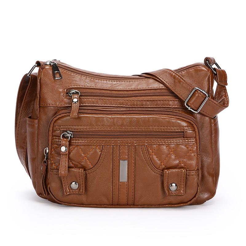 New Washed Fashion Versatile Shoulder Messenger Bag Large Capacity High Sense Soft Leather Medium Mother Bag