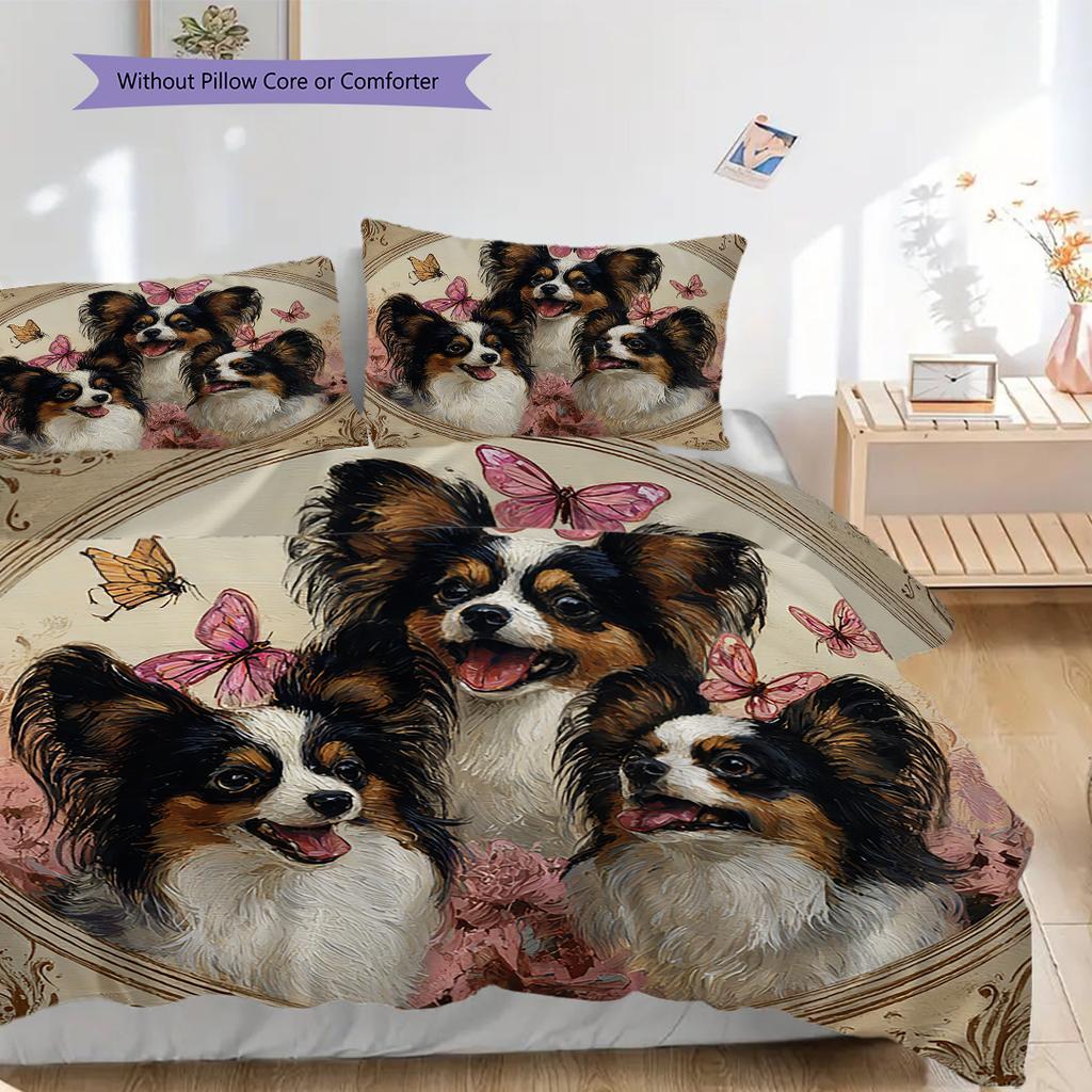 Papillon Pattern Bedding Quilt Set Quilt Cover Pillowcase Home Decoration Birthday Gift (1 * Duvet Cover + 2 * Pillowcase, Without Core)
