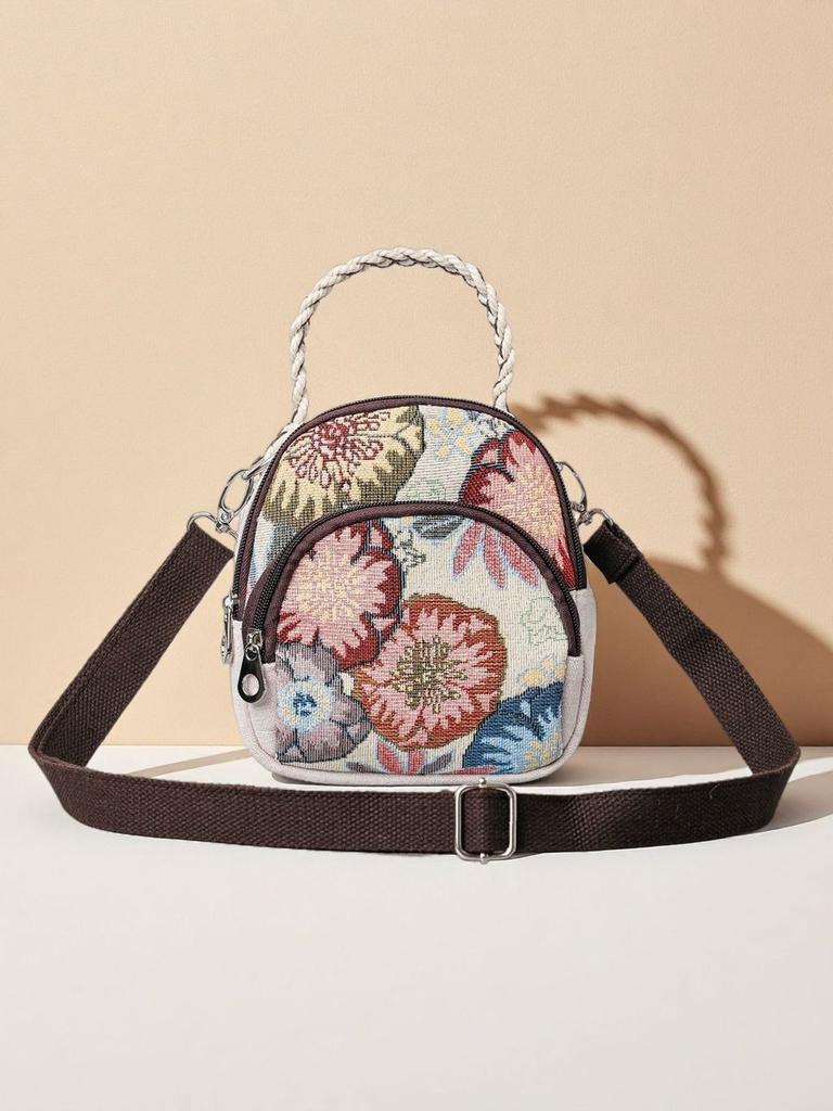 Bohemian Embroidery Small Shoulder Bag With Zipper Pockets For Daily Use