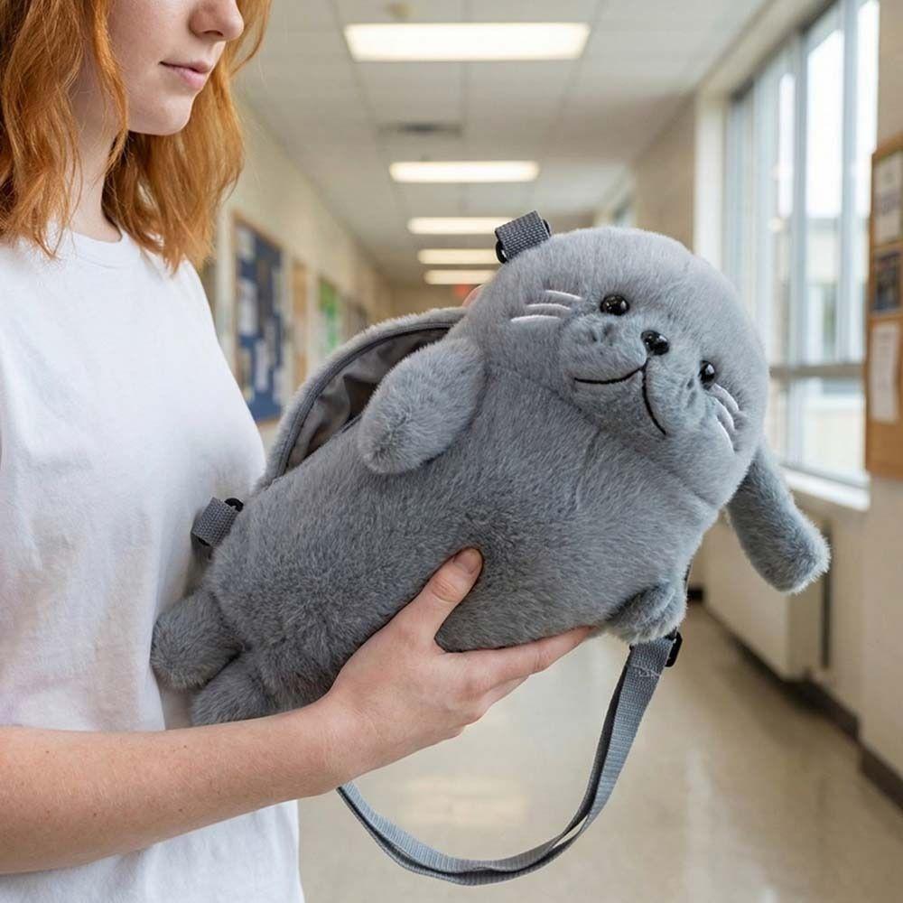 Adorable Seal Shoulder Pouch Soft Plush Crossbody Bag Creative Cartoon Seal Handbag  Students