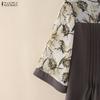 ZANZEA Women Casual Round Neck Print Splice Loose Half Sleeve Blouse