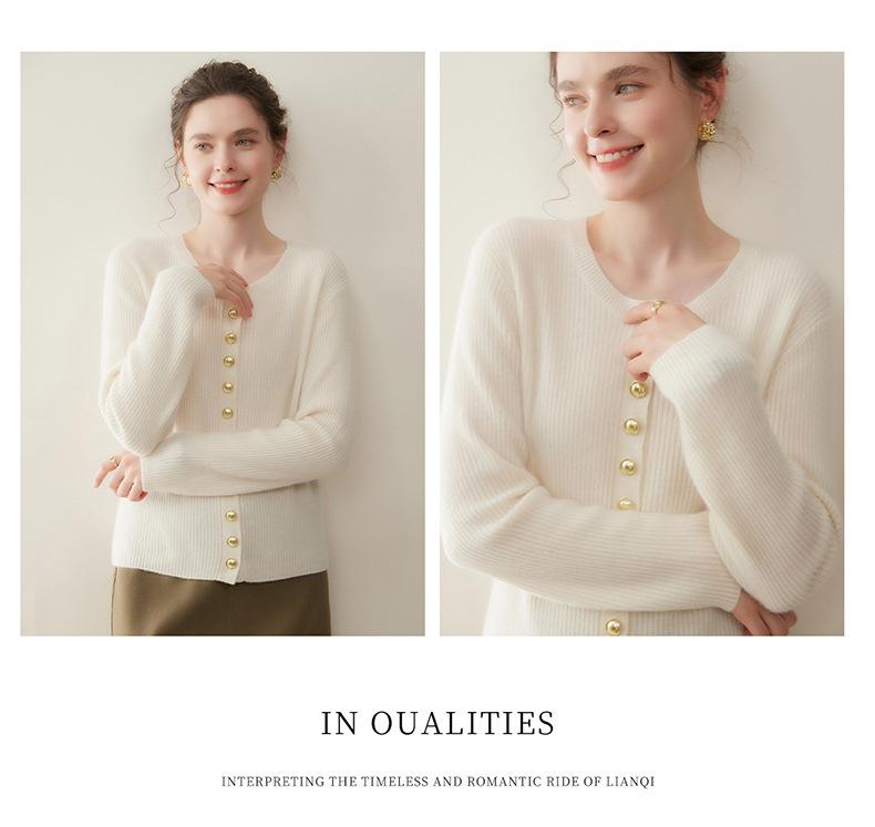 Autumn/Winter Round Neck Single-Breasted Loose Slimming Cashmere Wool Women's Cardigan
