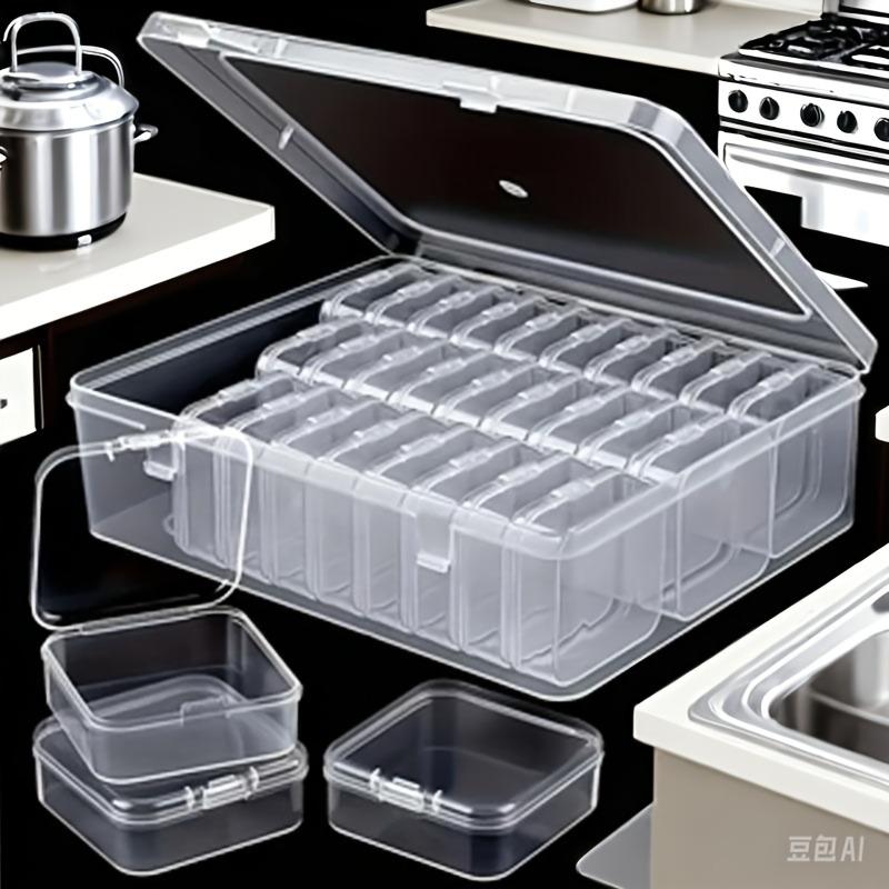 Large Capacity Transparent Plastic Storage Box with 30/50 Compartments Small Packaging Box Dust-proof Jewelry Box Home Storage
