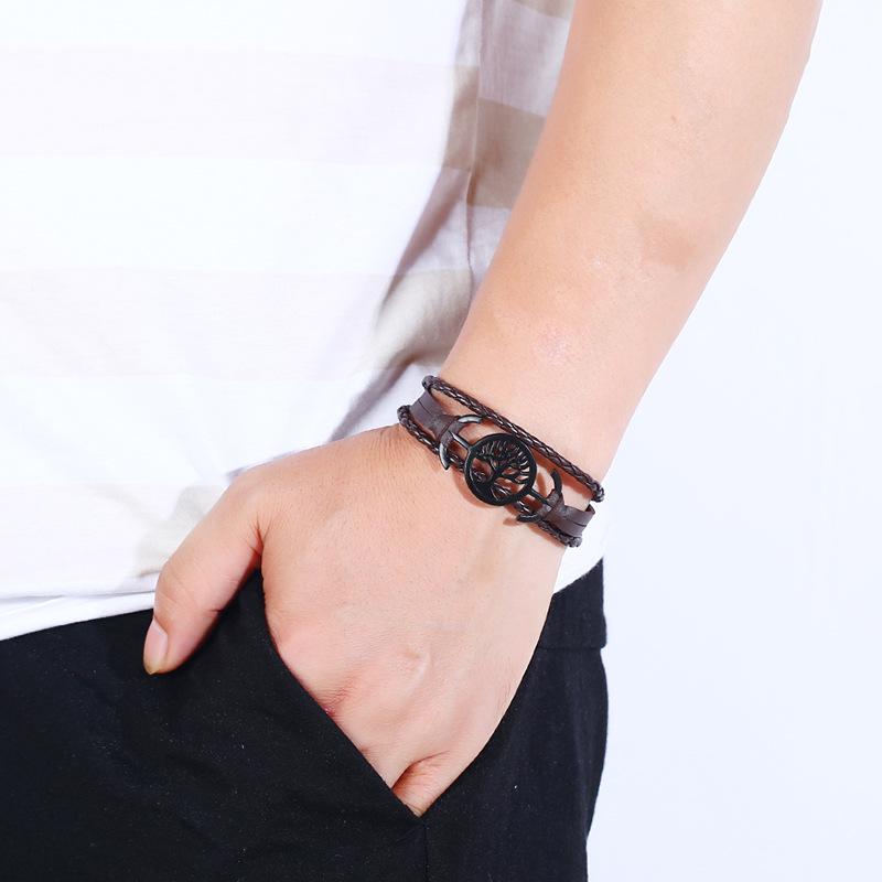 European & American Christmas Tree Leather Bracelet - Cowhide-Inspired Couple's Snap-On Design