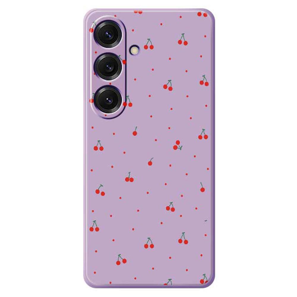 For Samsung Galaxy S25 Case Red Cherry Pattern Printing Straight Edge TPU Phone Back Cover
