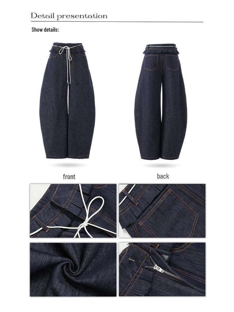 2025 Spring Women's Ruffle Edge Double Waist Saber Pants In Washed Spicy Street Style