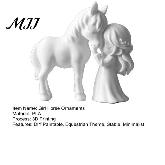 PLA Plastic Crafts 3D Printed Girl Horse Figurine, DIY Paintable Equestrian Sculpture, Modern Themed Keepsakes Minimalist Tabletop Ornament, Christmas