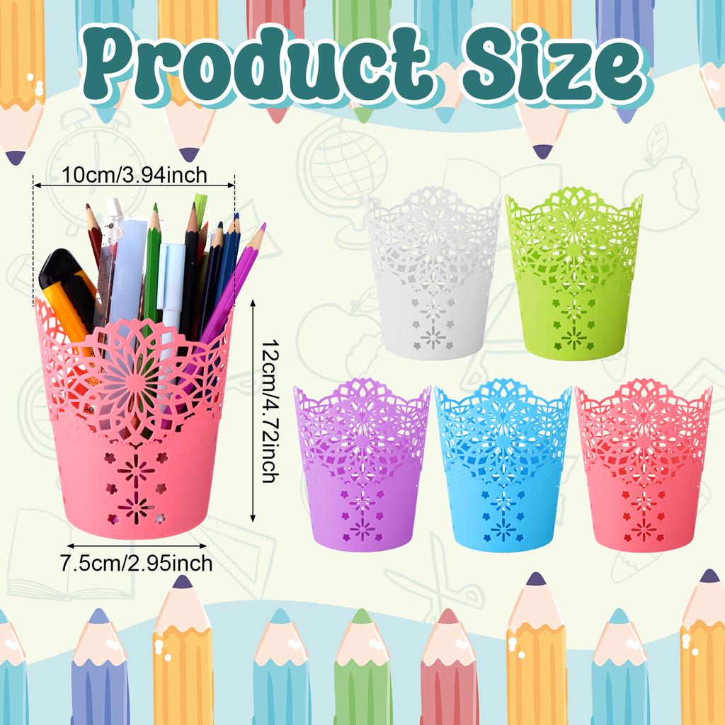 Ulele 10 Pcs Pencil Holder Cup Hollow Flower Pencil Pots Plastic Vase Pen Pot Holder Makeup Brush Storage Organizer Container Or