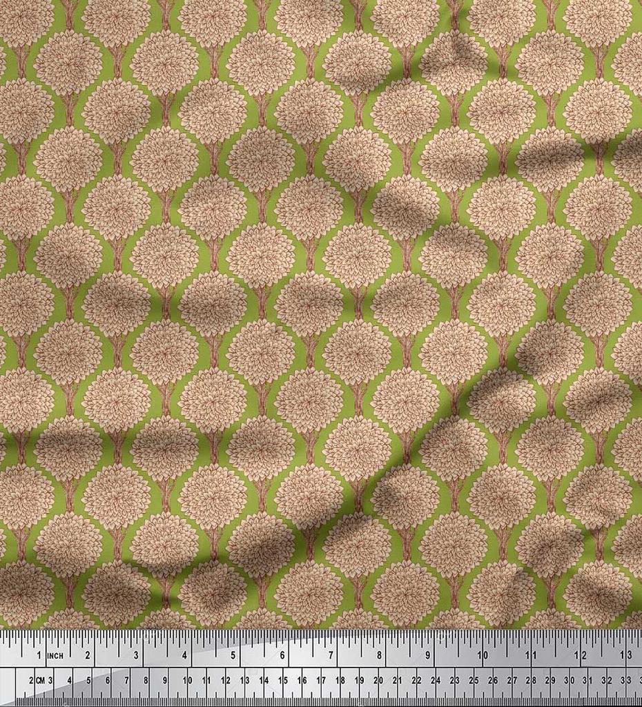 Soimoi Japan Crepe Satin Fabric Floral & Tree Print Fabric by the metre 42 Inch