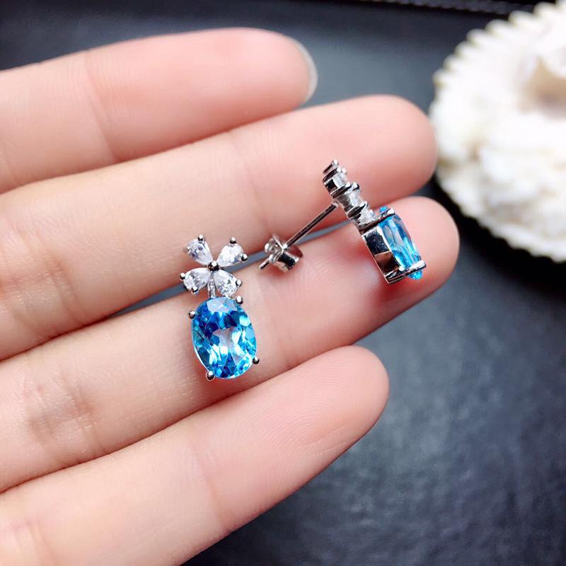 Chic Flower Earrings for Women Aesthetic Sky Blue Cubic Zirconia Ear Stud Earrings Wedding Party Fancy Gift Trend Jewelry