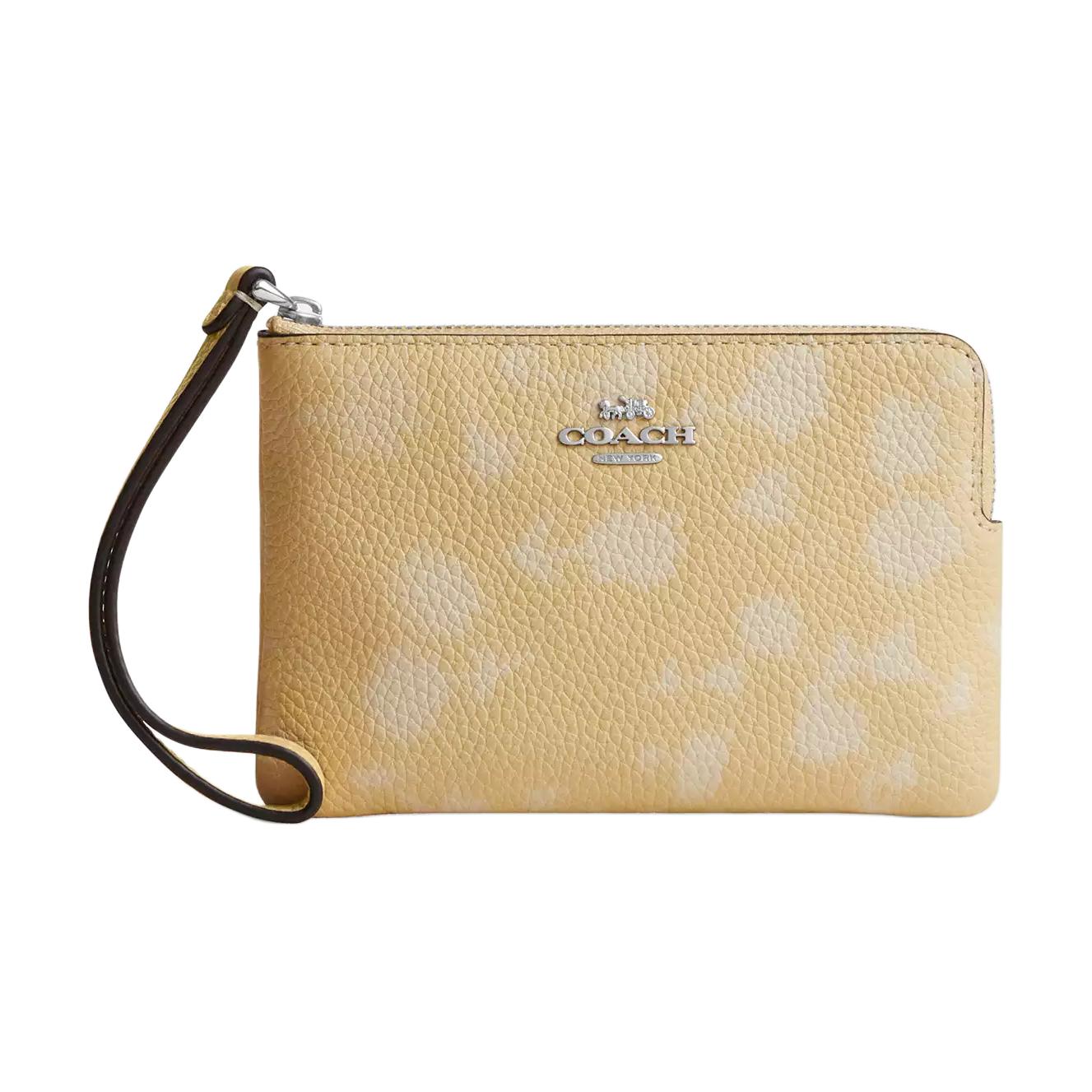 

Coach Corner Zip 15 Floral Print Leather Wristlet Wallet Mini Women wallet Washed-Yellow CEF79-SVYUC Washed Yellow