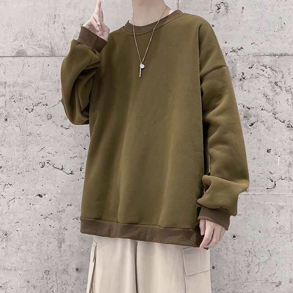 2 Oversized Side Slit Pullover Sweatshirt with Side Drop Loose Fit Loungewear T20 [Make Be] Men's Zip, Shoulder, (41.Green_S)
