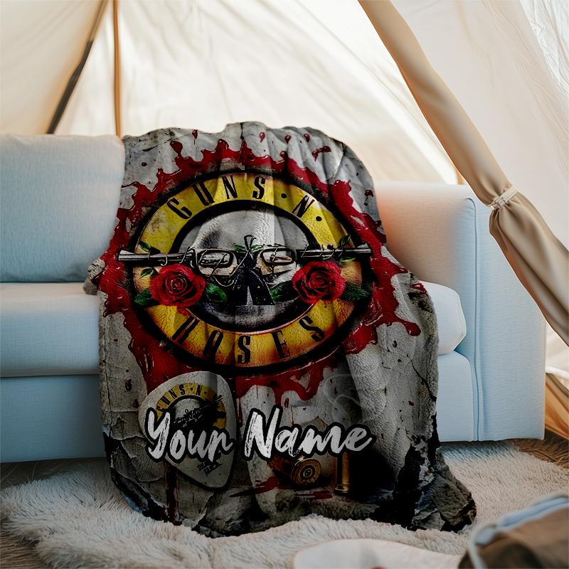 Custom Name Guns N Roses Theme Printed Blanket - Perfect for Couch, Bed, Travel & Outdoor Use | Machine Washable, Cozy & Durable.