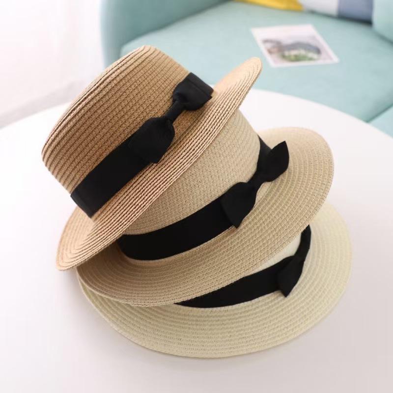 New Mistdawn Cute Children Girls Boys Kids Summer Straw Bowler Derby Hat Round Flat Brim Boater Cap Beach Sunhat