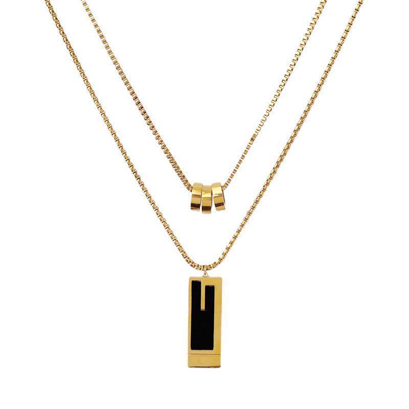 2024 Trendy Double Layer Titanium Steel Necklace: European & American Design for Autumn/Winter