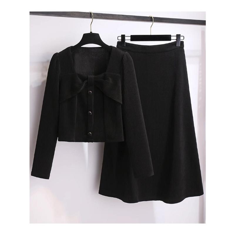 Red Corduroy Jacket Mini Skirt Women's Fashionable Two Piece Set Autumn Season Elegant and Stylish Clothing