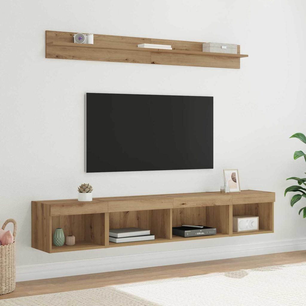TV Wall Shelf Set with LED 5 pcs Artisan Oak Wood Based Material