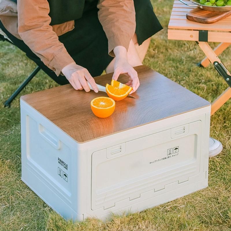 Camping Folding Storage Box Wood Lid, Camping Storage Bin, Foldable Closet Organizers Box Car Storage Container