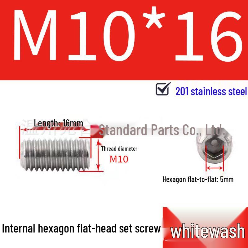 201 Stainless Steel Headless Set Screw - Flat End Socket Screw