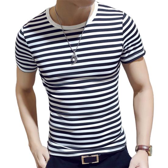 Мужская футболка контрастного цвета с круглым вырезом, короткими рукавами и полосатым принтом, формальная, летняя базовая майка, мужская одежда M черный белый