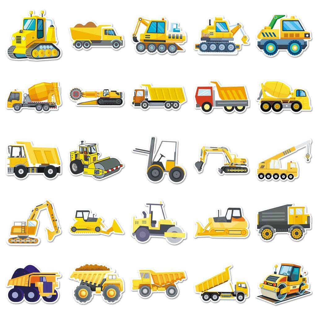 50 Construction Vehicle Graffiti Stickers: Personalized Cartoon Decorations for Kids' Computers, Phones, and Suitcases