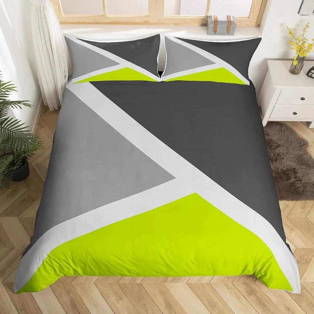 Geometric Triangle Duvet Cover Queen Patchwork Geometry Bedding Set Simple Modern Abstract Quilt Cover Rustic Home Room Decor