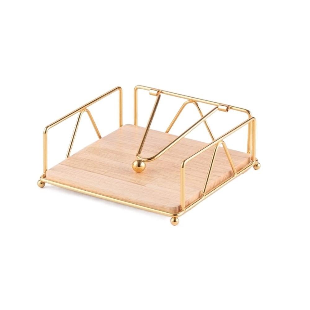 Wooden Base Flat Napkin Holder Metal Serviette Holder Reusable Tissue Organizer  Restaurant