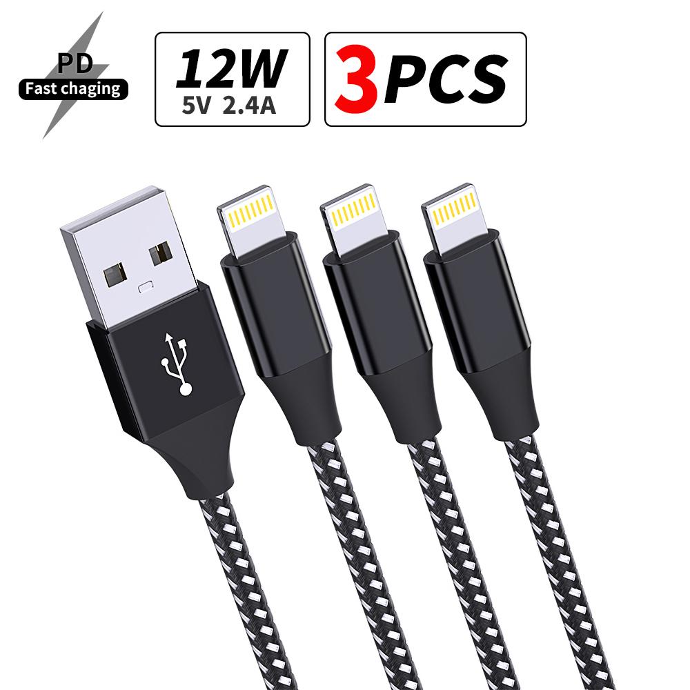Certified 3PCS 1PC10FT USB A To Lightning Cable For iPhone 14 13 12 X XR Fast Charging Cable Charger Data Wire Cord